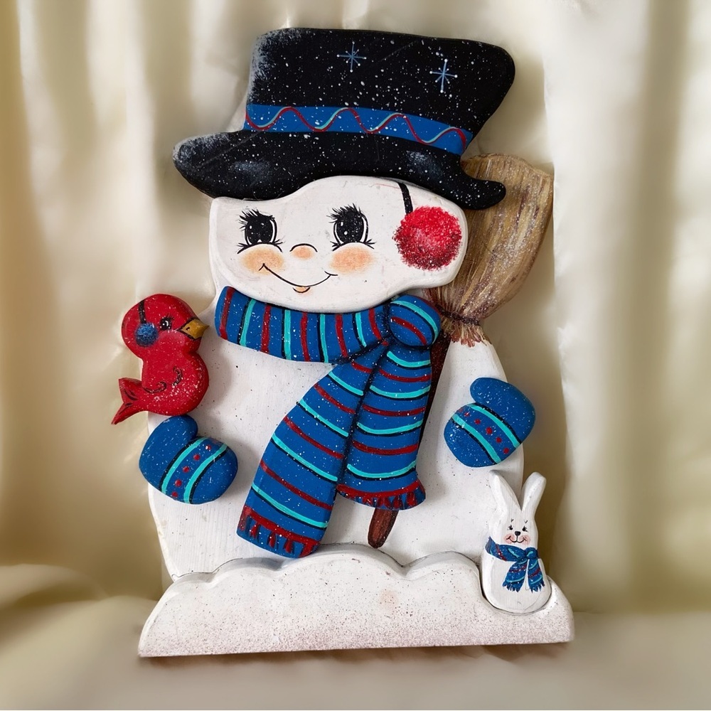 Vintage wooden snowman Christmas decor home made holiday retro cute